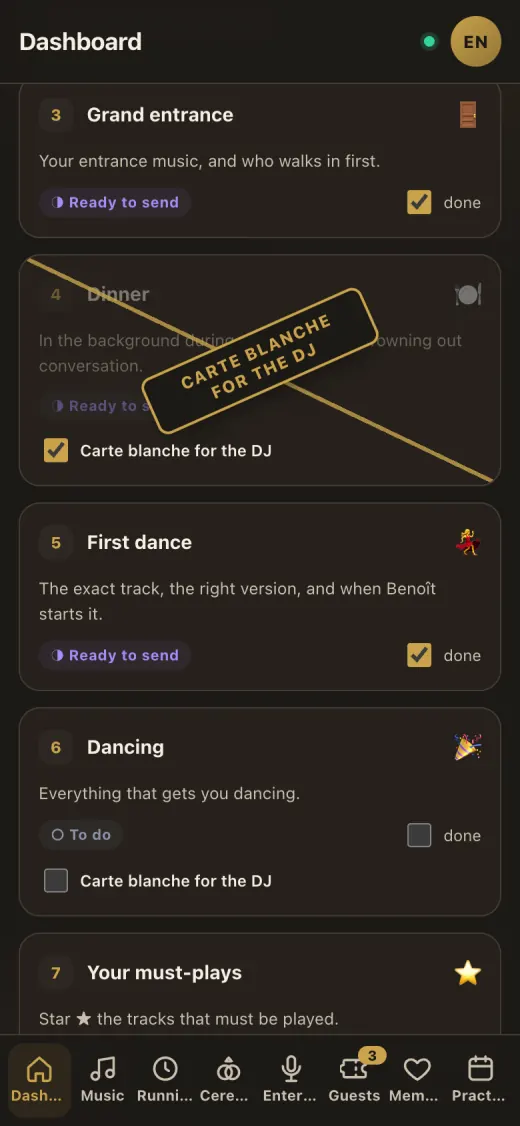 Carte blanche: this part of the day is left to the DJ