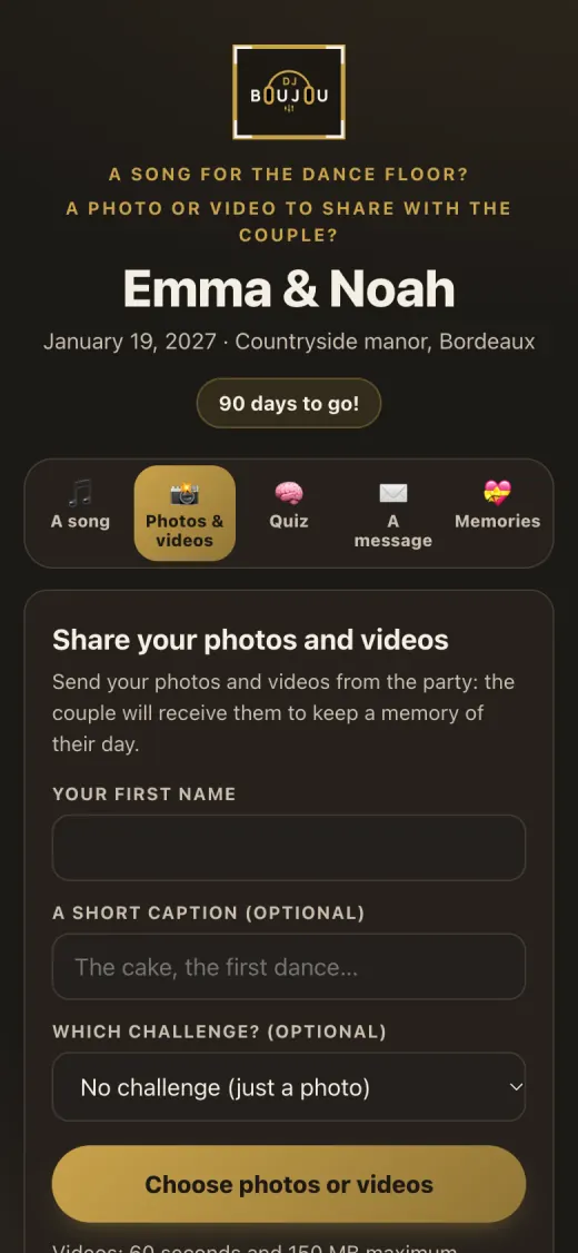 The guest page: sending photos and videos